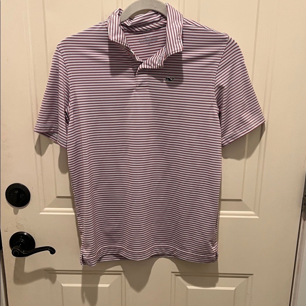 Vineyard Vines Pink performance red blue and White Striped Polo